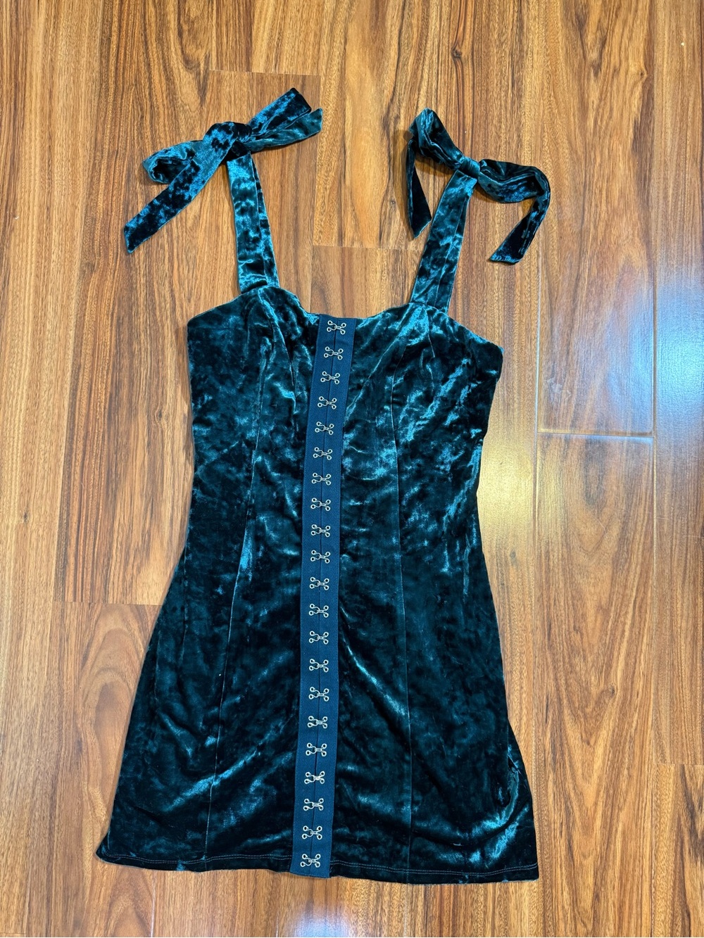 Forever 21 Velvet Tie-Shoulder Bodycon Mini Dress in Teal - Size S - Picture 5 of 11